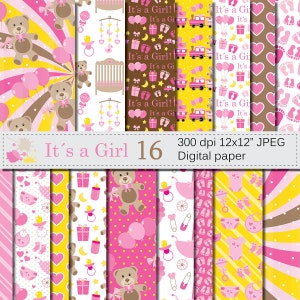 Seine ein Mädchen digitales Briefpapier Set, Baby Mädchen Rosa Digital Papiere, Baby-Dusche-Scrapbook-Papiere, Kindergarten digitales Papier, sofort-Download