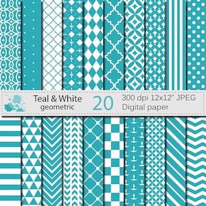 Verkauf 50 % Petrol und weiß geometrischen Digital Papier Set, geometrische Digital Papiere, Petrol weiß Scrapbooking Papiere, Instant Digital Download