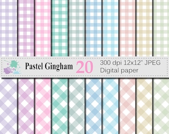 SALE 50% Pastel Gingham Digital Paper Set, Pastel Plaid Digital Scrapbook Papers, Instant Digital Download