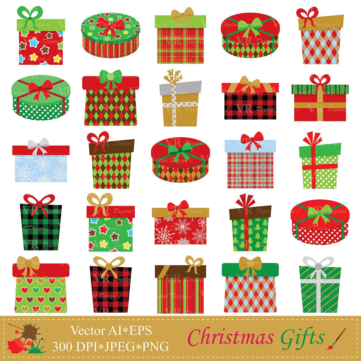 Christmas Gifts Clip Art Christmas Presents Clipart - Etsy UK