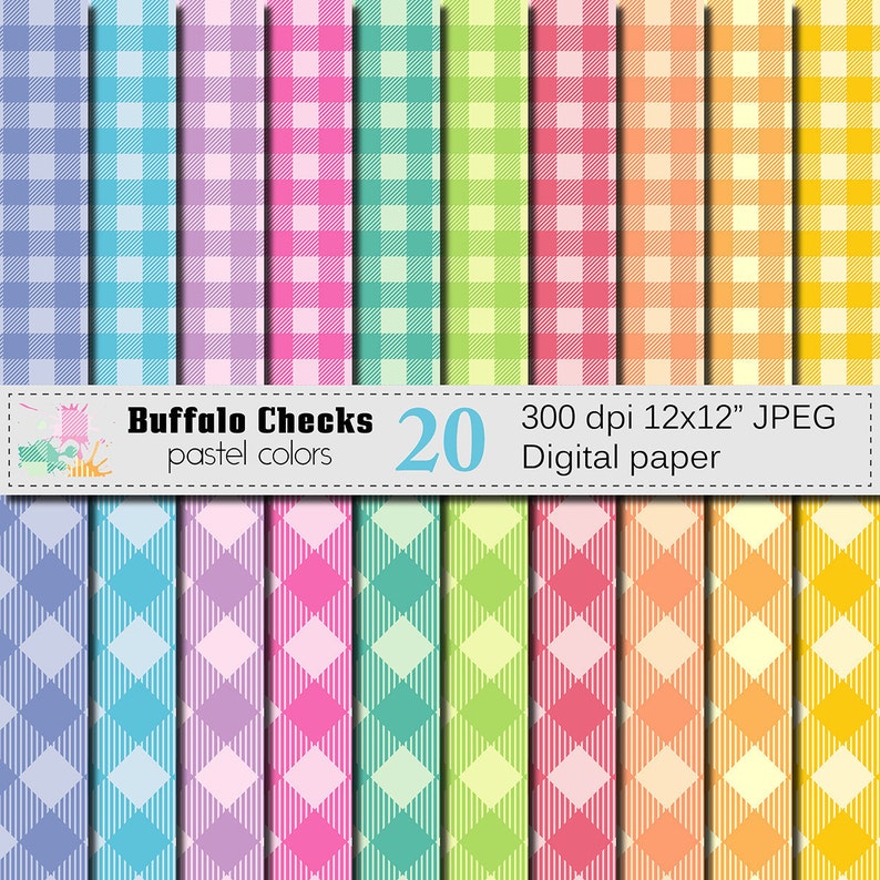 Buffalo Checks Digital Paper Set, Buffalo Plaid Pastel Digital Scrapbook papers, Pastel Lumberjack Checks Digital Paper, Instant Download image 1