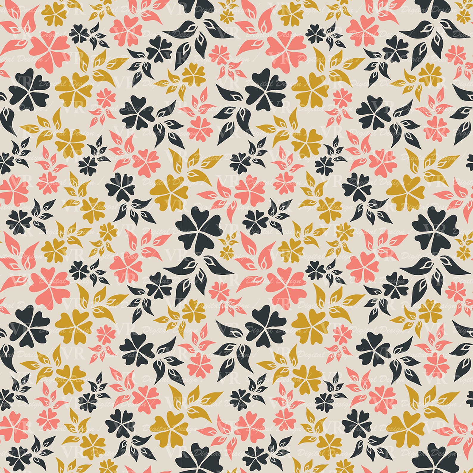Seamless Elegant Floral Digital Paper, Hand Drawn Flowers Seamless ...