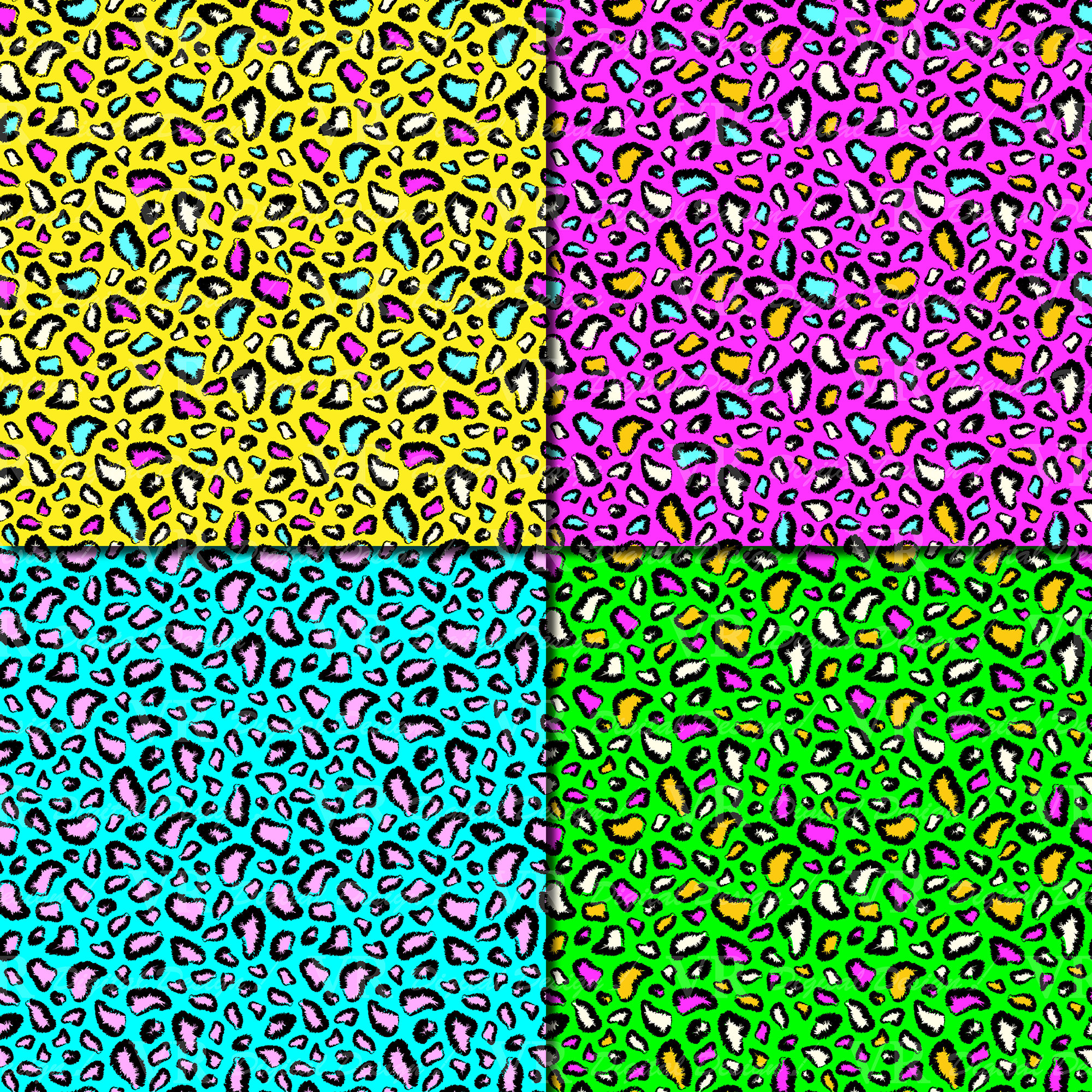 Colorful Leopard Seamless Patterns / Bright Leopard Digital Paper ...