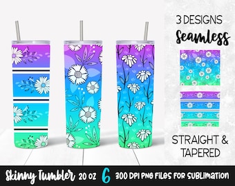 Floral Gradient Tumbler Design Template / Sublimation Design for 20 oz Skinny Tumbler / Cold Gradient Tumbler Wrap