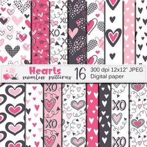 Herzen digitales Papier, rot und rosa Valentinstag nahtlose Muster, Liebe digitales Papier, Valentine Scrapbook Papier Download