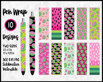 Pink Watermelon Pen Wrap Bundle for Sublimation or Waterslide / Summer Ink Joy Epoxy Pen Wraps / Digital Download