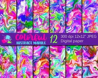 Colorful Marble Abstract Digital Paper / Rainbow Marble Backgrounds / Rainbow Liquid Paint Papers Download