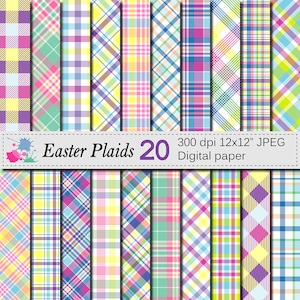 Papel Digital de tela escocesa de Pascua, patrón de tela escocesa Pastel de primavera, papel de Scrapbook imprimible de tela escocesa, descargar