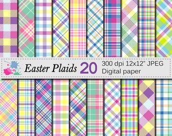 Easter Plaid Digital Paper, Spring Pastel Plaid Pattern, Plaid Printable Scrapbook Paper, Download