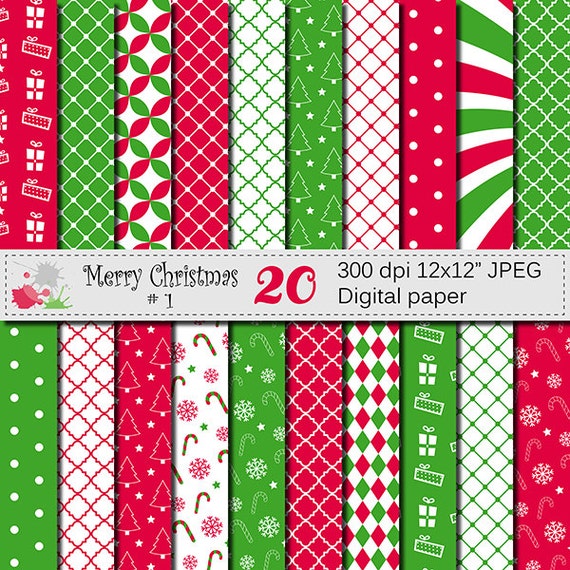 SALE 50% Merry Christmas Digital Paper Set Christmas Digital | Etsy