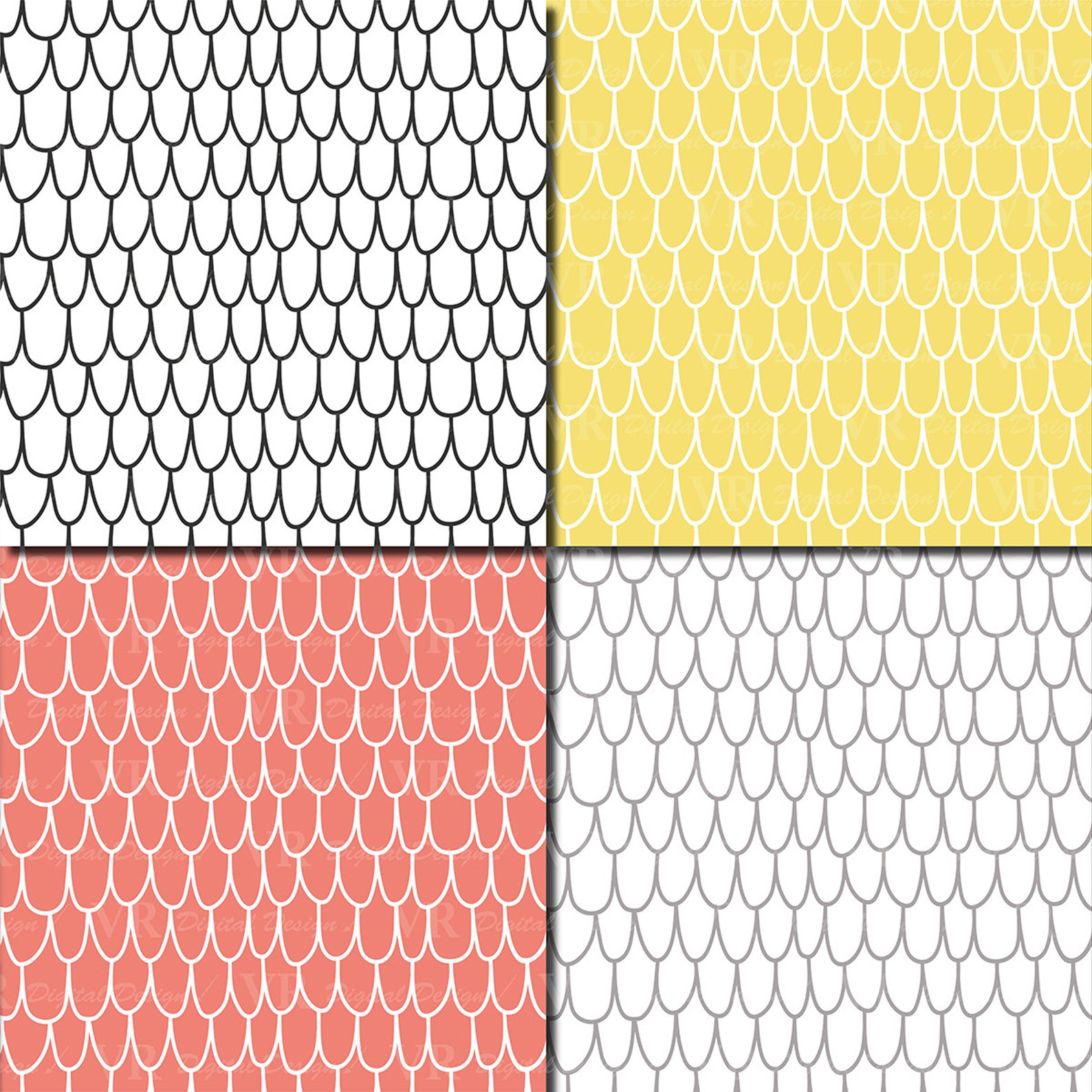 Hand Drawn Scales Seamless Digital Paper, Rainbow Scales Pattern ...