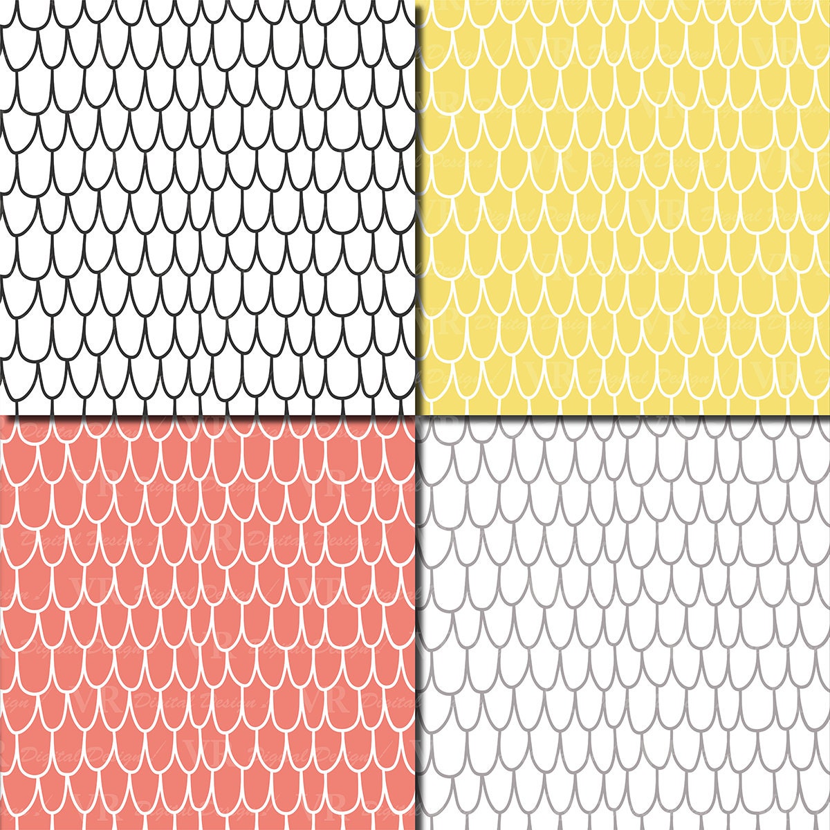 Hand Drawn Scales Seamless Digital Paper, Rainbow Scales Pattern ...