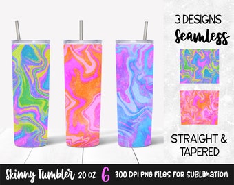 Colorful Marble Sublimation Design for 20 oz Skinny Tumbler / Abstract Tumbler Wrap PNG Download