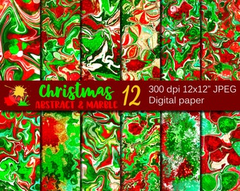 Christmas Marble Abstract Digital Paper / Shiny Red and Green Christmas Backgrounds Download