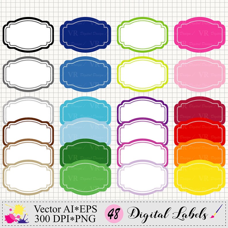Digital Labels Clipart, Rainbow Labels Frames Clip Art, Digital