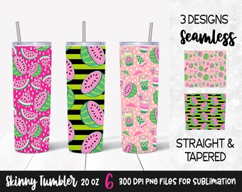 Pink Watermelon Skinny Tumbler 20 oz Design / Watermelon Sublimation Tumbler Template / Seamless Tumbler Wrap Download