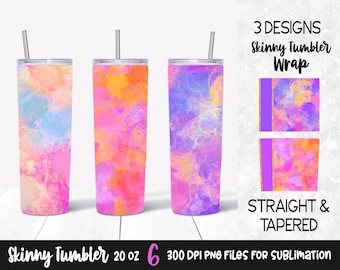 Color Paint Splash Skinny Tumbler Wrap/ Sublimation Design for 20 oz Skinny Tumbler / Vibrant Paint Splatter Tumbler Template Download