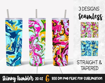 Colorful Abstract Marble Tumbler Sublimation Design for 20 oz Skinny Tumbler / Bright Tumbler Wrap PNG Download