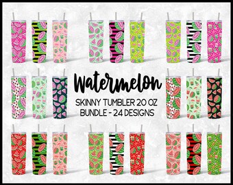 Watermelon Skinny Tumbler 20 Oz Sublimation Design Bundle / Watermelon Tumbler Wrap Bundle / Summer Tumbler Template Bundle