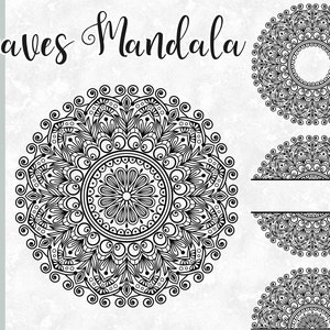 Leaves Mandala SVG files, Leafy mandala monogram frame svg, Half mandala, Split mandala cut files, Flower Mandala vector design