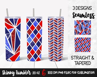 4th of July USA Geometric Glitter Sublimation Design for 20 oz Skinny Tumbler / American Patriotic Tumbler Wrap Design