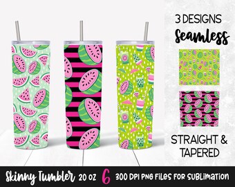 Pink Watermelon Skinny Tumbler 20 oz Wrap / Sublimation Design / Watermelon Straight and Tapered Tumbler Template Download
