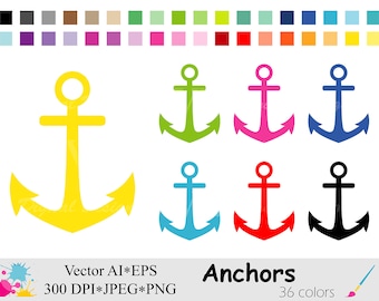 Anchor clipart, Clipart nautico, arcobaleno ancoraggio Planner adesivi Clipart, ClipArt vettoriali di Instant Download digitale