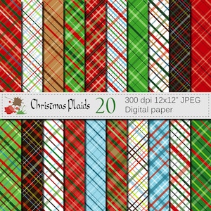 Christmas Plaids Digital Paper Set, Christmas Digital papers, Plaid Digital Scrapbook papers, Christmas Scrapbook papers, Instant Download