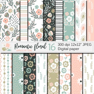 Romantic Floral Digital Paper, Flowers Seamless Pattern, Pastel Floral Scrapbook Paper
