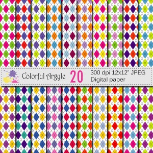 Kleurrijke Argyle digitale papier Set, kleurrijke digitale papers, Argyle digitale Papers, Argyle Scrapbook papier, Instant Download