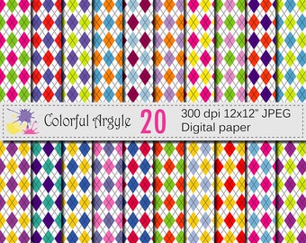 Colorido conjunto de papel digital Argyle, papeles digitales coloridos, papeles digitales de Argyle, documentos de argyle Scrapbook, descarga instantánea