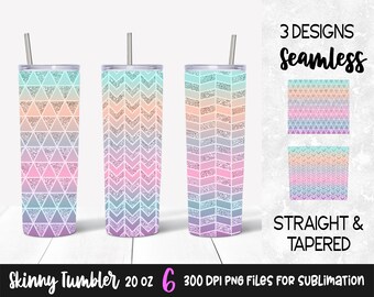 Pastel Geometric Glitter Sublimation Design Template for 20 oz Skinny Tumbler / Print Transfers / Tumbler Wrap PNG Digital Download