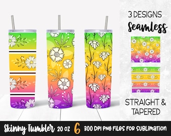 Floral Gradient Tumbler Design Template / Sublimation Design for 20 oz Skinny Tumbler / Colorful Gradient Tumbler Wrap Download