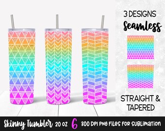 Bright Geometric Glitter Sublimation Design Template for 20 oz Skinny Tumbler / Print Transfers / Tumbler Wrap PNG Digital Download