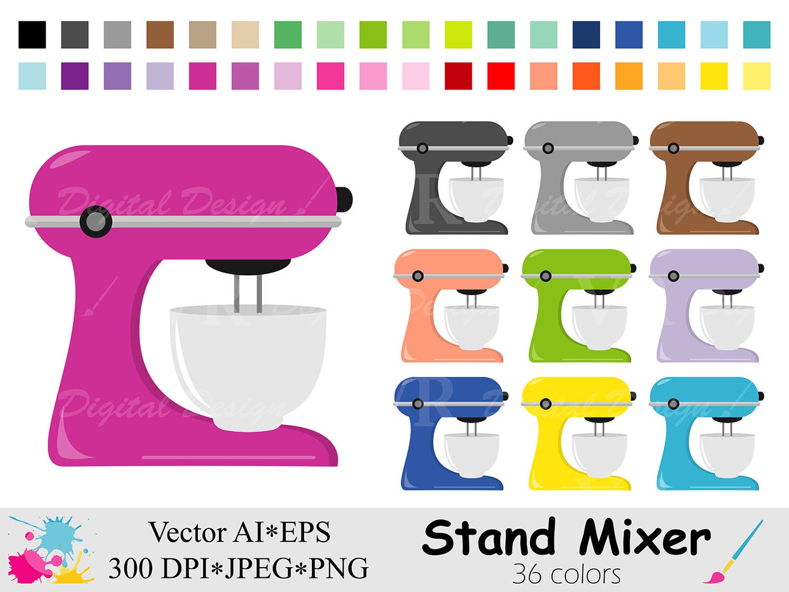 Stand Mixer Clip Art, Cake Mixer Clipart, Rainbow Kitchen Mixer Clipart