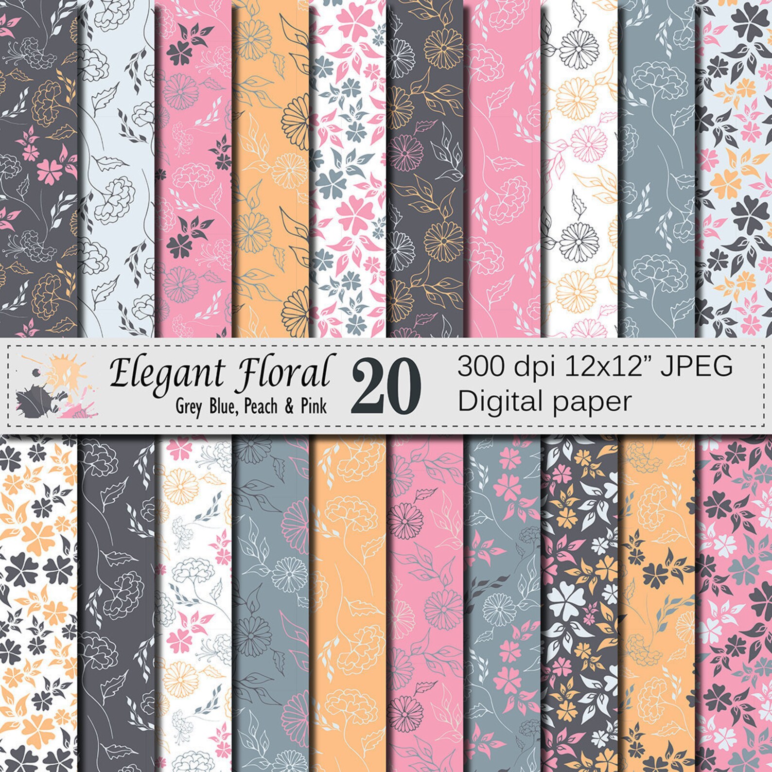 Seamless Elegant Floral Digital Paper, Hand Drawn Flowers Seamless ...