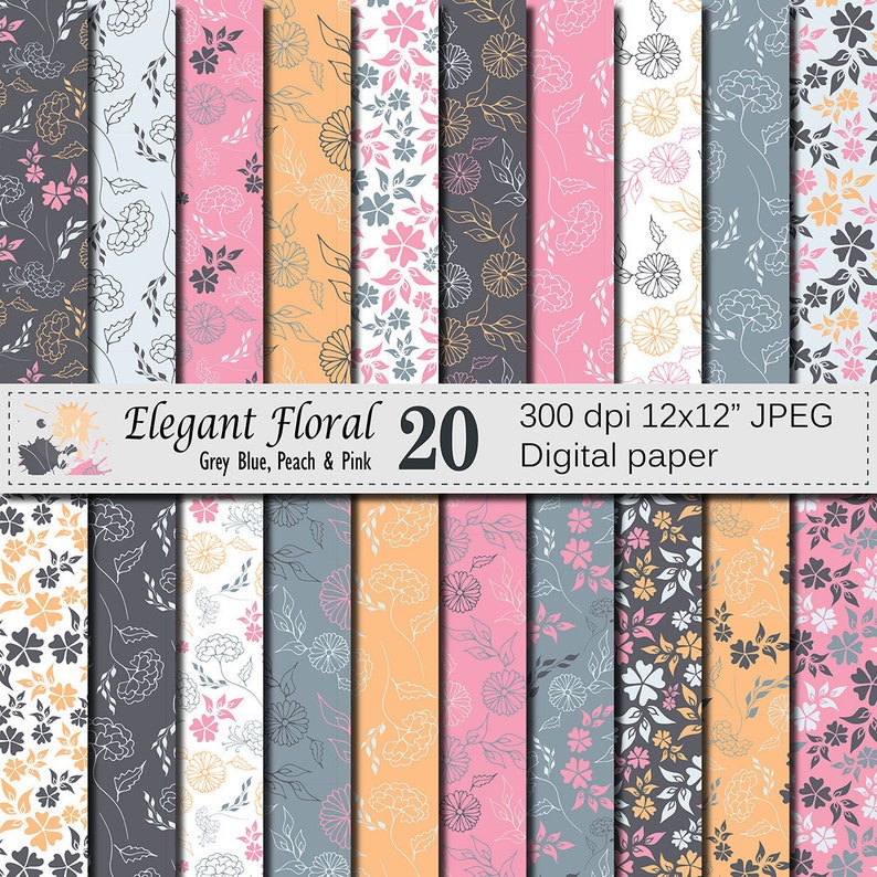 Seamless Elegant Floral Digital Paper, Hand Drawn Flowers Seamless ...