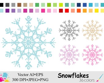 Rainbow Snowflake Clip Art, Colorful Winter Snowflakes Clipart, Christmas Planner Stickers Clipart, Digital Download Vector