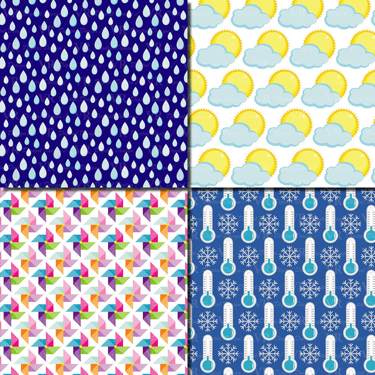 Weather Digital Paper Set, Weather Digital Papers With Rain Sun