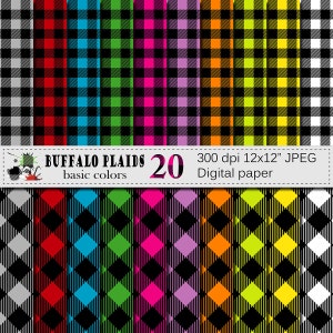 Buffalo Plaid Basic Colors Digital Paper Set, Lumberjack Checks Digital Scrapbook papers, Instant Digital Download