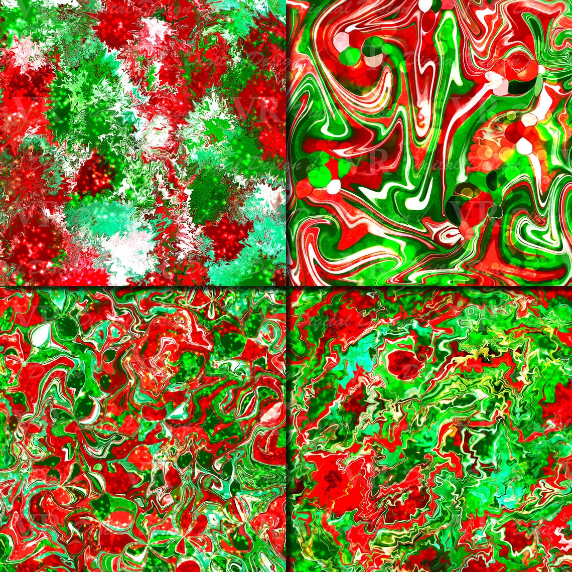 Christmas Marble Abstract Digital Paper / Shiny Red and Green - Etsy