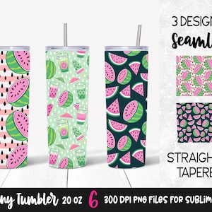 Pink Watermelon Sublimation Designs for Skinny Tumbler 20 Oz / Watermelon Seamless Tumbler Wrap Download