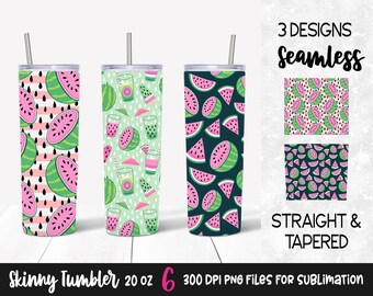 Pink Watermelon Sublimation Designs for Skinny Tumbler 20 Oz / Watermelon Seamless Tumbler Wrap Download