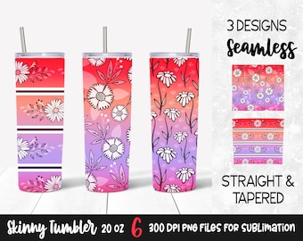 Floral Gradient Tumbler Design Template / Sublimation Design for 20 oz Skinny Tumbler / Warm Gradient Tumbler Wrap Download