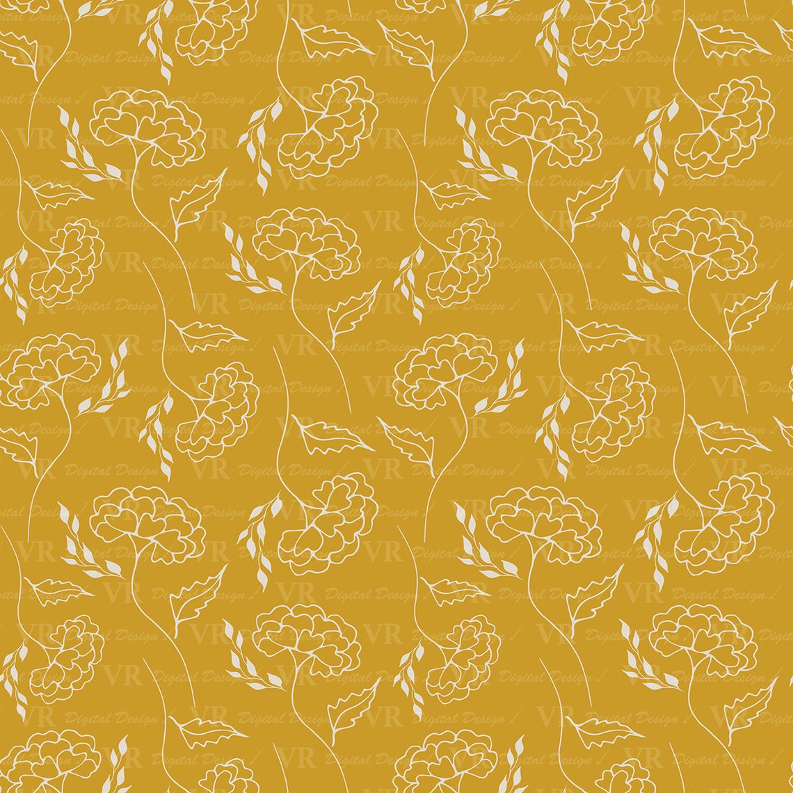 Seamless Elegant Floral Digital Paper, Hand Drawn Flowers Seamless ...