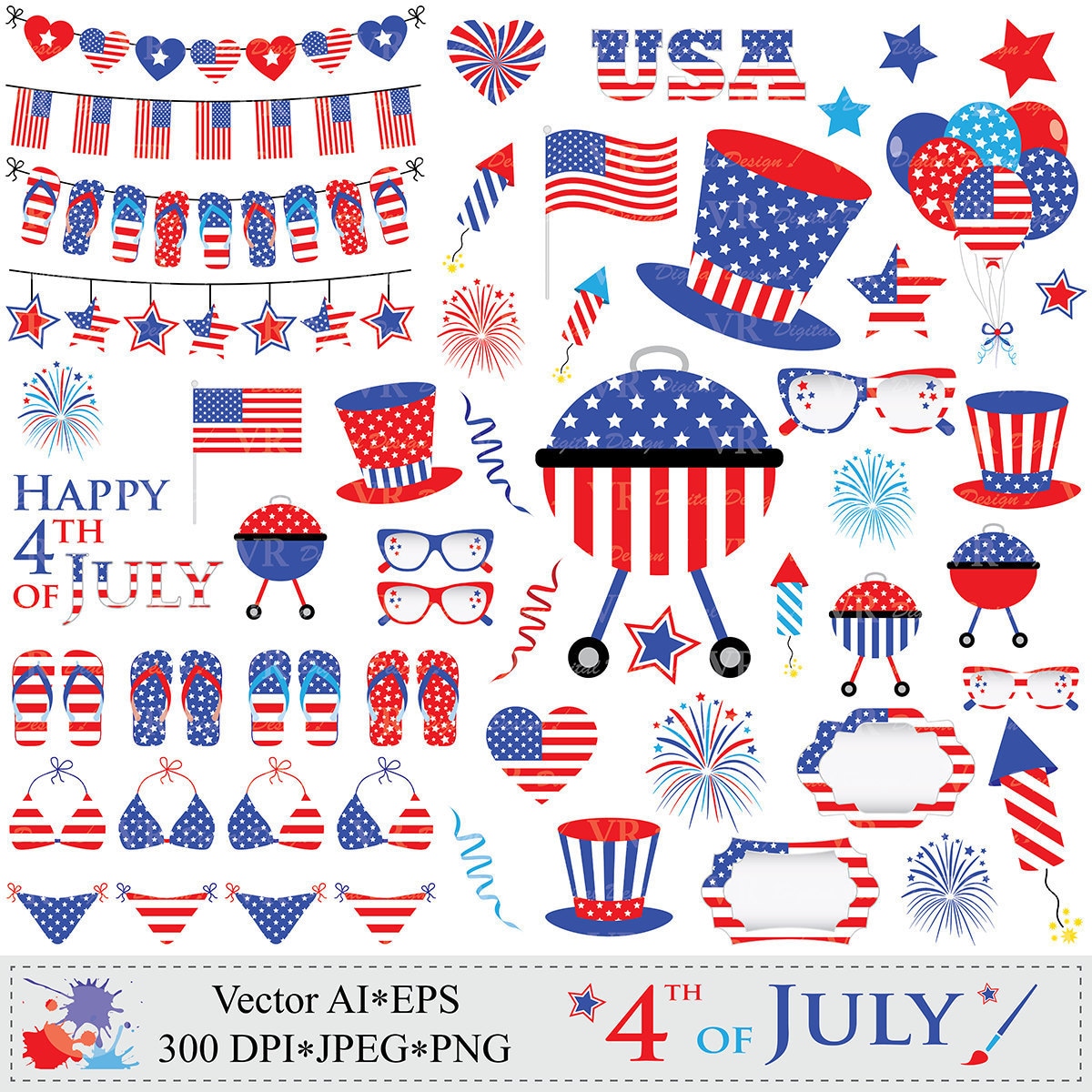 4th of July Clipart, Patriotic Clip Art, USA Clipart, Stars and Stripes Clip  Art, Independence Day Clipart, Instant Digital Vector Download - Etsy