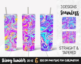 Multicolored Abstract Marble Tumbler Wrap Sublimation Design for 20 oz Skinny Tumbler / Bright Tumbler Print Template