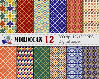Conjunto de papel digital marroquí, papeles digitales de Scrapbook, étnicos, tribales, documentos digitales geométricos, descarga digital instantánea