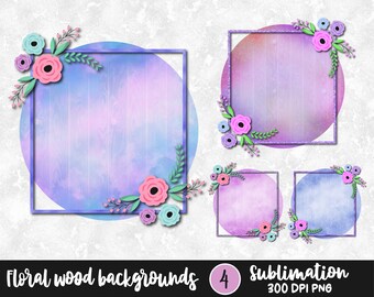Floral Wood Sublimation Backgrounds / Mother's Day Sublimation Backsplash PNG / Sublimation Design / Frame Clipart