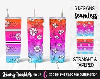 Floral Gradient Tumbler Design Template / Sublimation Design for 20 oz Skinny Tumbler / Bright Gradient Tumbler Wrap